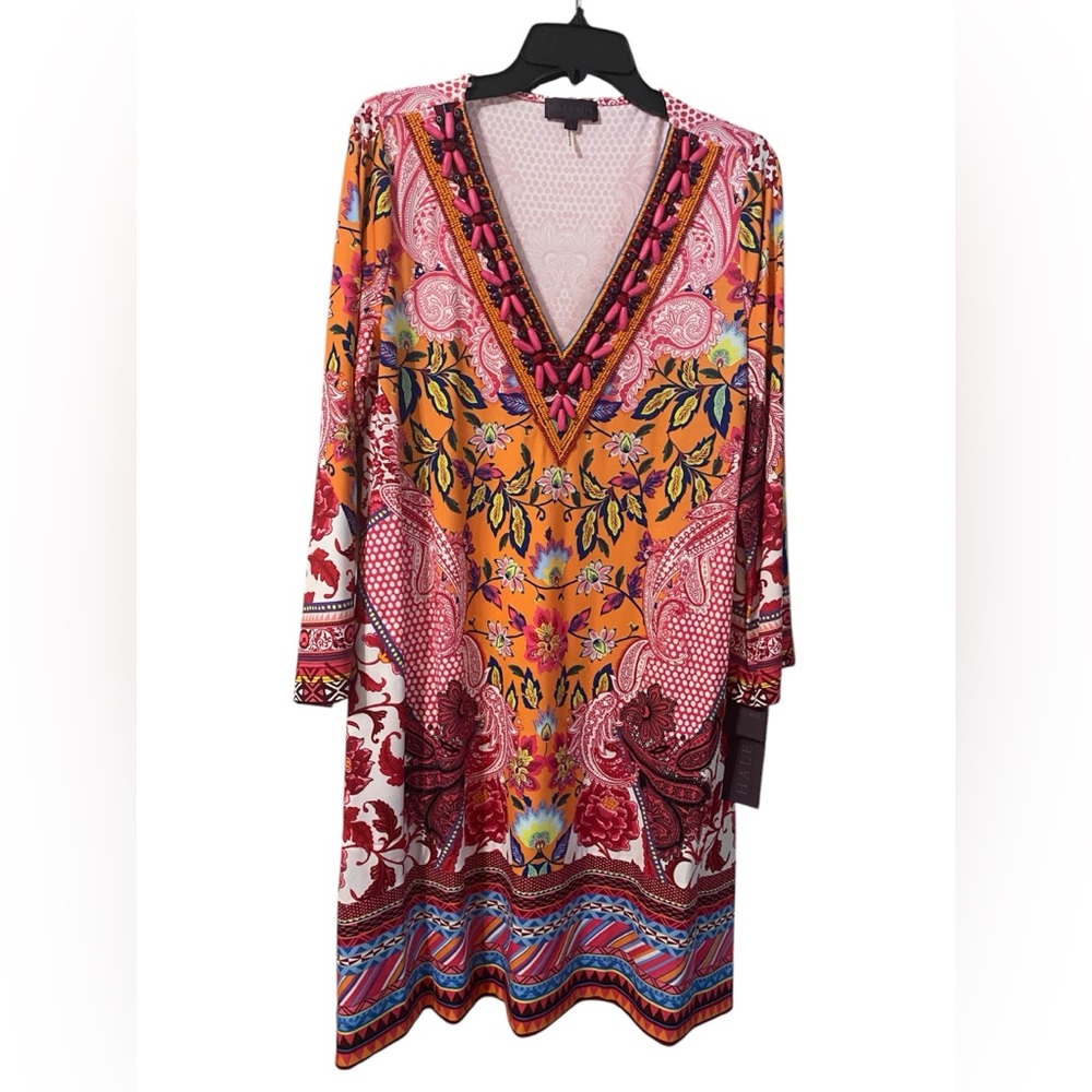 Hale Bob L Emily V-Neck MIDI Dress with beading NWT
